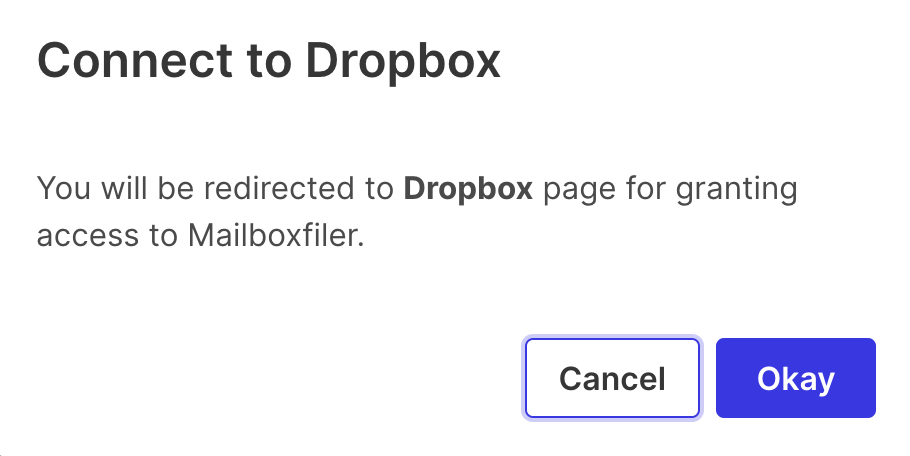 Redirect to Dropbox page